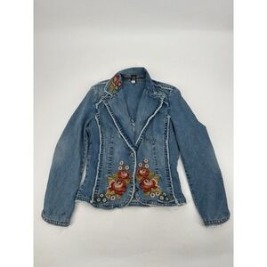 Vintage Kitkit Jeans Denim Jacket with Embroidered Rose's Women's Size Small